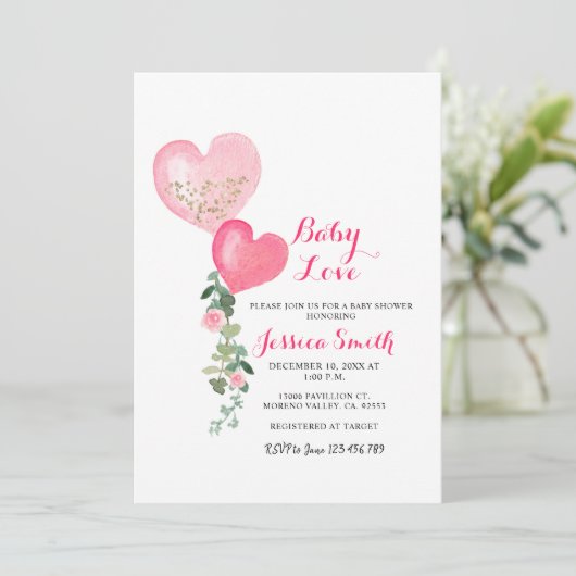 Valentijn hart baby shower uitnodiging (Staand voorkant)