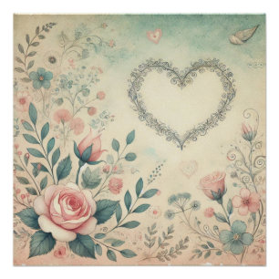 Valentijn Hart Bloemen  Pastel waterverf Perfect Poster