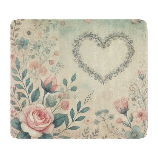 Valentijn Hart Bloemen Pastel waterverf Snijplank (Voorkant)