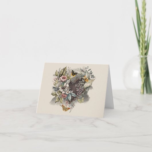  Valentijn Hart, Bloemen, Vlinders Feestdagen Kaart (Voorkant)