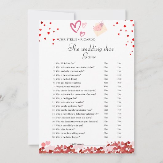 Valentijn Hart Bruiloft schoen spel partij spel Ka Aankondiging (Voorkant)