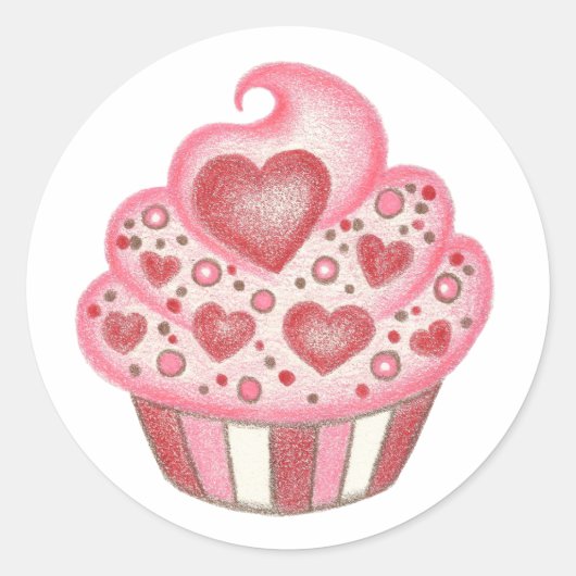 Valentijn Hart Cupcake Sticker (Voorkant)