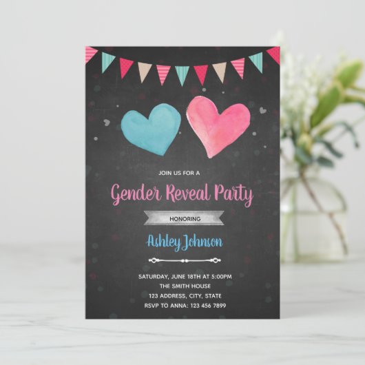 Valentijn hart gender reveal uitnodiging (Staand voorkant)