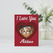 Valentijn hart hond liefde Custom foto naam op roo Briefkaart (Staand voorkant)