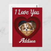 Valentijn hart hond liefde Custom foto naam op roo Briefkaart (Voorkant / Achterkant)