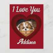 Valentijn hart hond liefde Custom foto naam op roo Briefkaart (Voorkant)