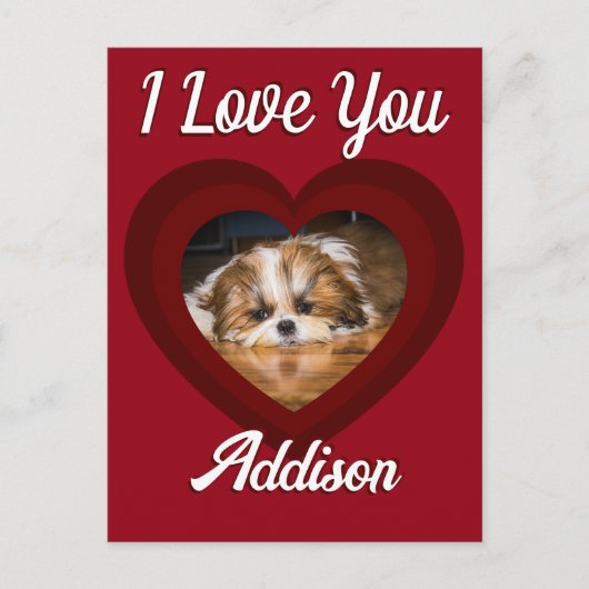 Valentijn hart hond liefde Custom foto naam op roo Briefkaart (Voorkant)