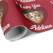 Valentijn hart hond liefde Custom foto naam op roo Cadeaupapier (Rol Hoek)