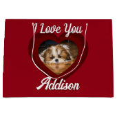 Valentijn hart hond liefde Custom foto naam op roo Groot Cadeauzakje (Voorkant)