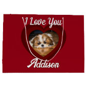 Valentijn hart hond liefde Custom foto naam op roo Groot Cadeauzakje (Achterkant)