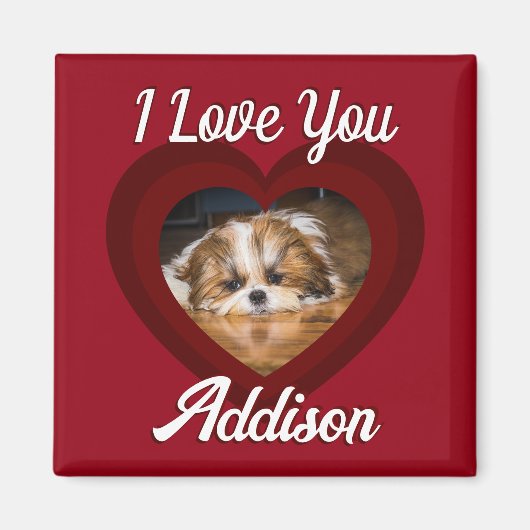 Valentijn hart hond liefde Custom foto naam op roo Magneet (Voorkant)