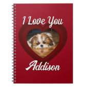 Valentijn hart hond liefde Custom foto naam op roo Notitieboek (Voorkant)
