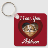 Valentijn hart hond liefde Custom foto naam op roo Sleutelhanger (Voorkant)