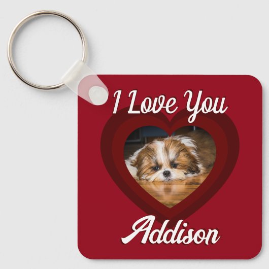 Valentijn hart hond liefde Custom foto naam op roo Sleutelhanger (Voorkant)