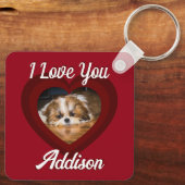 Valentijn hart hond liefde Custom foto naam op roo Sleutelhanger (Achterkant)
