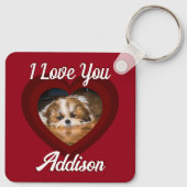 Valentijn hart hond liefde Custom foto naam op roo Sleutelhanger (Achterkant)