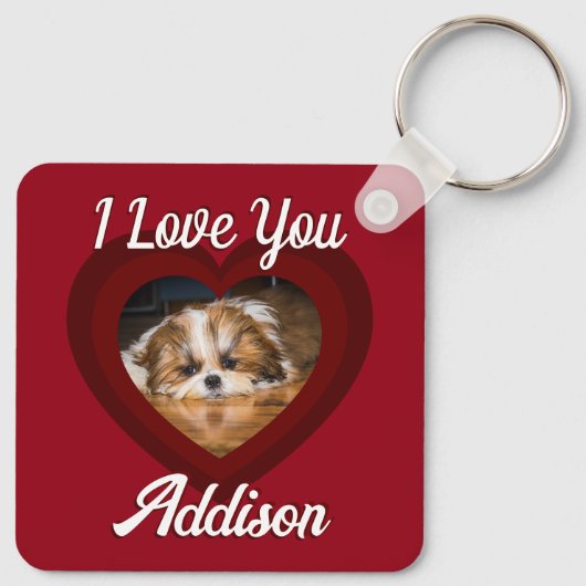 Valentijn hart hond liefde Custom foto naam op roo Sleutelhanger (Achterkant)