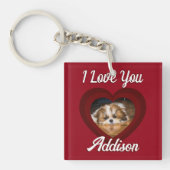 Valentijn hart hond liefde Custom foto naam op roo Sleutelhanger (Voorkant)