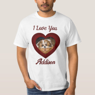 Valentijn hart hond liefde Custom foto naam op roo T-shirt