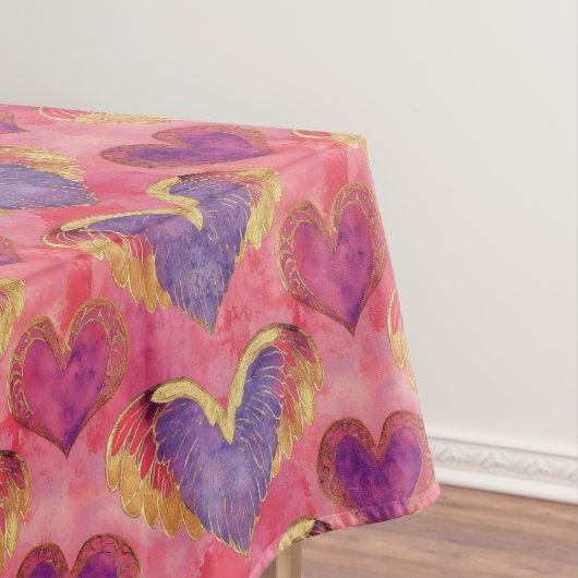 Valentijn hart met gouden vleugels tafelkleed (Voorbeeld)
