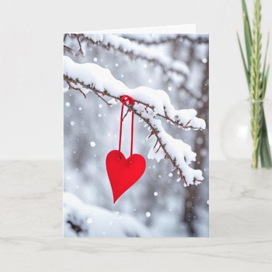 Valentijn hart op wintertak feestdagen kaart (Voorkant)
