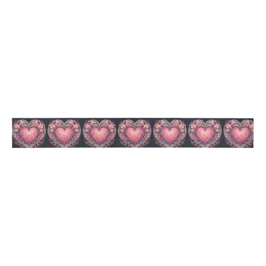 Valentijn Hart Roze Liefdesbloemen Ornamenten Grosgrain Lint (Voorkant)