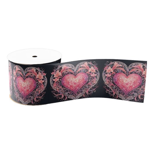 Valentijn Hart Roze Liefdesbloemen Ornamenten Grosgrain Lint (Spoel)