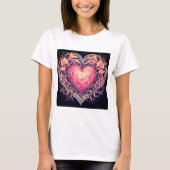 Valentijn Hart Roze Liefdesbloemen Ornamenten T-shirt (Voorkant)