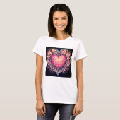 Valentijn Hart Roze Liefdesbloemen Ornamenten T-shirt (Voorkant volledig)