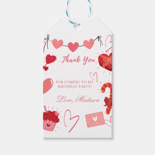 Valentijn hart Verjaardagsfeest dank u Cadeaulabel (Voorkant)