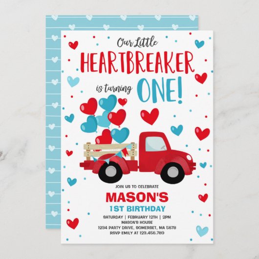 Valentijn hartbreekster 1e verjaardag Rode Blauwe  Kaart (Voorkant / Achterkant)