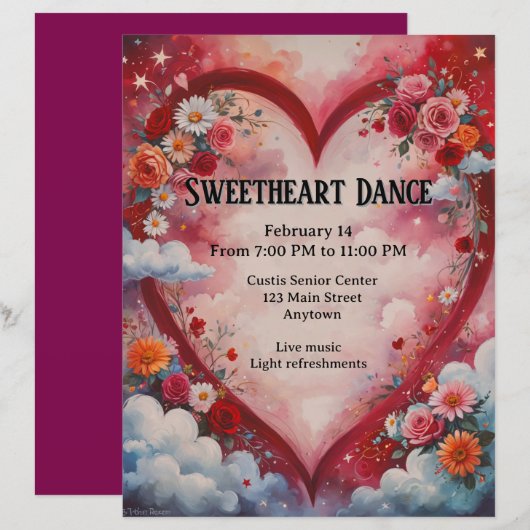 Valentijn harten en bloemen in de wolken dansen (Voorkant / Achterkant)