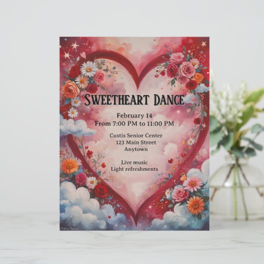 Valentijn harten en bloemen in de wolken dansen (Staand voorkant)