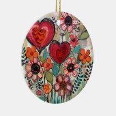 Valentijn harten en bloemen keramisch ornament (Rechts)