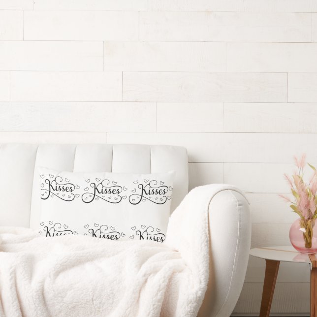 Valentijn Harten en Kusjes Zwart op Wit Kussen (Bank)