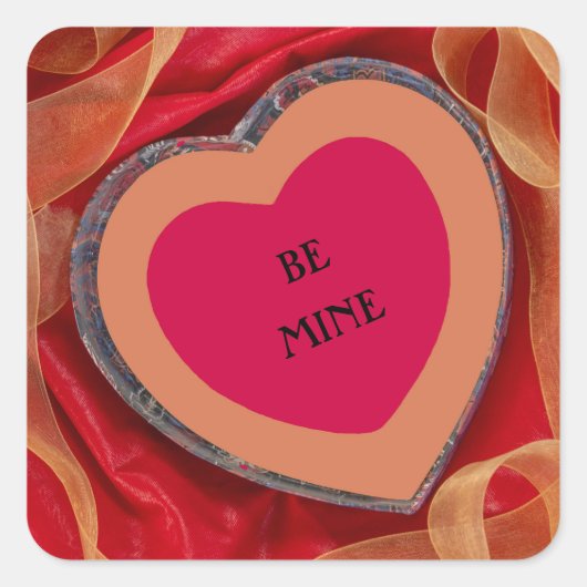 Valentijn harten linten rood & goud Be Mine Vierkante Sticker (Voorkant)