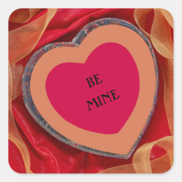 Valentijn harten linten rood & goud Be Mine Vierkante Sticker