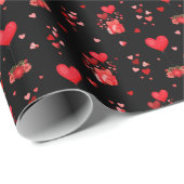 Valentijn Harten op zwart Cadeaupapier (Rol Hoek)