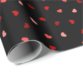 Valentijn Harten op zwart Cadeaupapier (Rol Hoek)