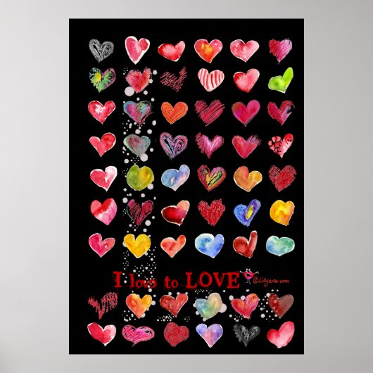 Valentijn Harten Poster in zwart (Voorkant)