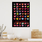 Valentijn Harten Poster in zwart (Keuken)