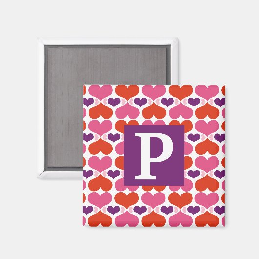 Valentijn Harten Quilt Monogram Magneet (Voorkant / Achterkant)