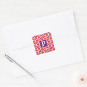 Valentijn Harten Quilt Monogram Vierkante Sticker (Envelop)
