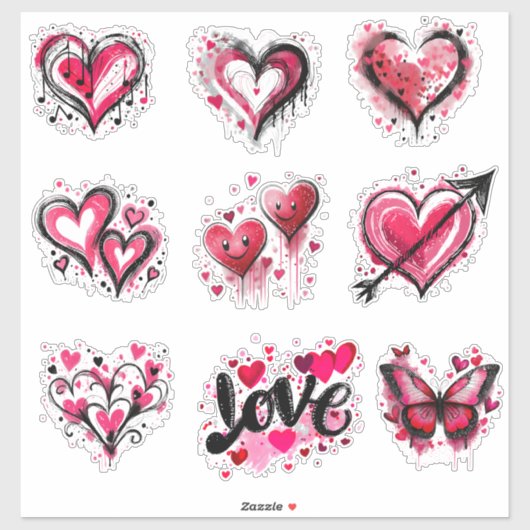 Valentijn harten set sticker (Vel)
