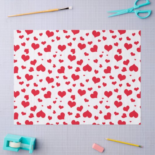 Valentijn harten Willekeurig patroon rood/wit Tissuepapier (Craft)