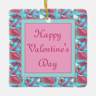 Valentijn HARTS PINK FLAMINGO, CUTE TORTELDUIFJES Keramisch Ornament