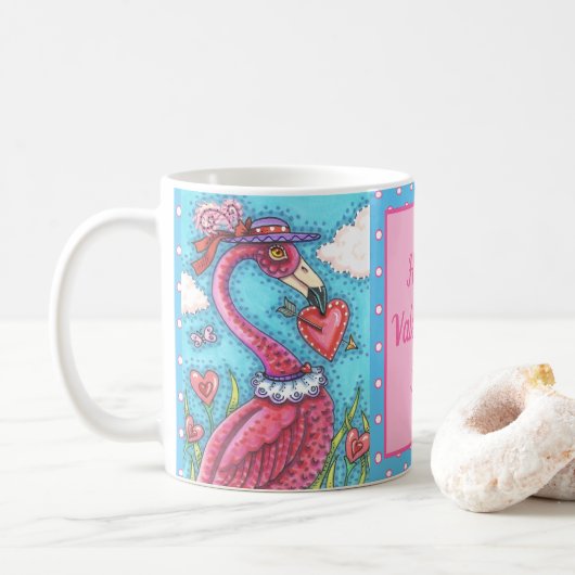 Valentijn HARTS PINK FLAMINGO, CUTE TORTELDUIFJES Koffiemok (Met donut)