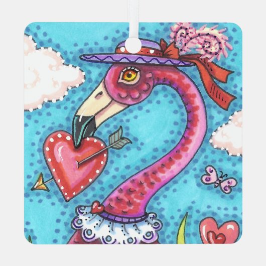 Valentijn HARTS PINK FLAMINGO, CUTE TORTELDUIFJES Metalen Ornament (Achterkant)