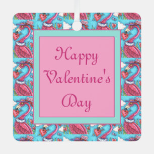 Valentijn HARTS PINK FLAMINGO, CUTE TORTELDUIFJES Metalen Ornament