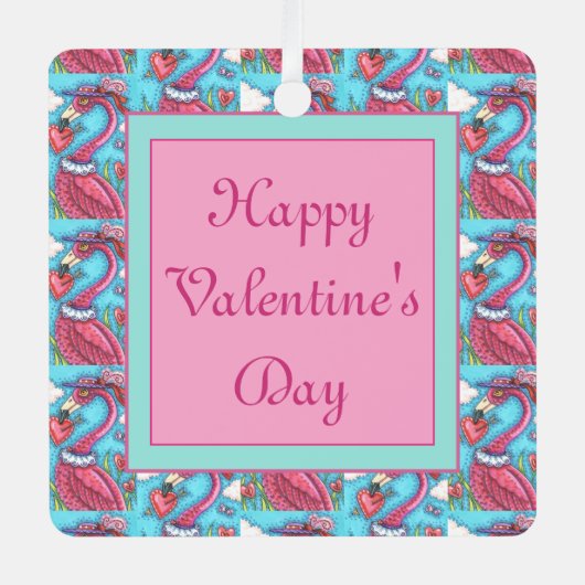 Valentijn HARTS PINK FLAMINGO, CUTE TORTELDUIFJES Metalen Ornament (Voorkant)